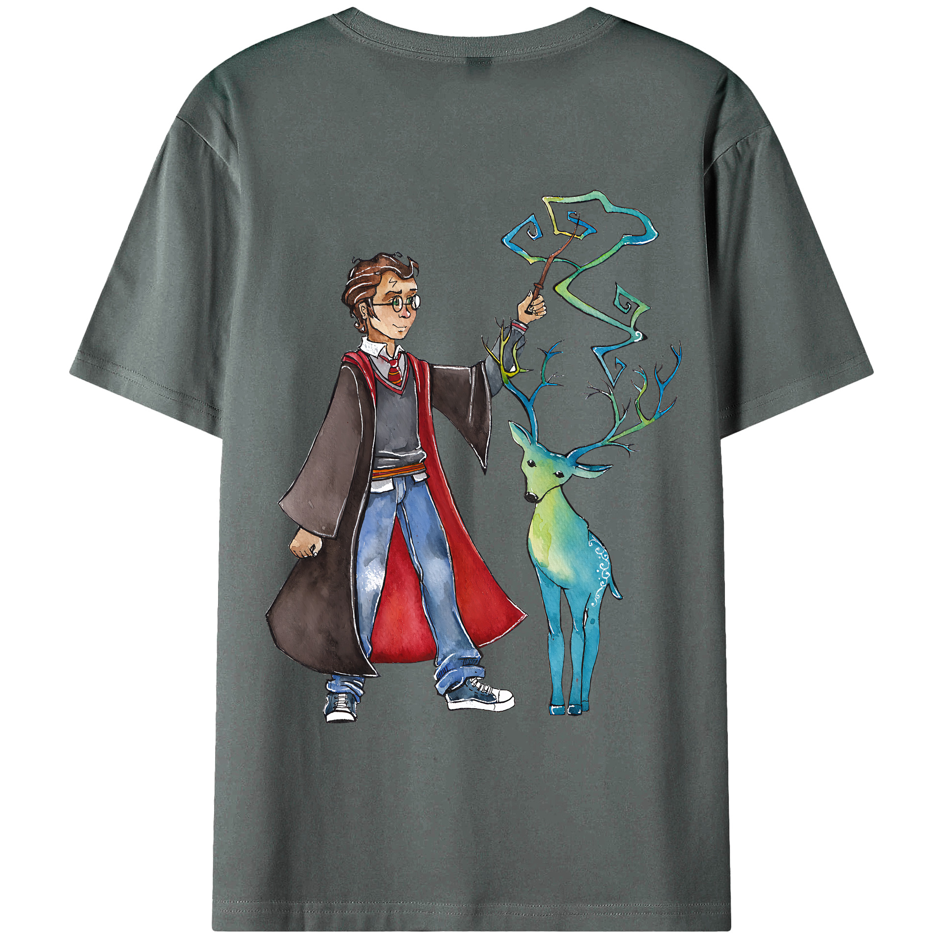 （画像用） Harry Potter ハリー・ポッターシリーズ 綿100％ メンズ半袖Tシャツ（バックプリント） 通気性